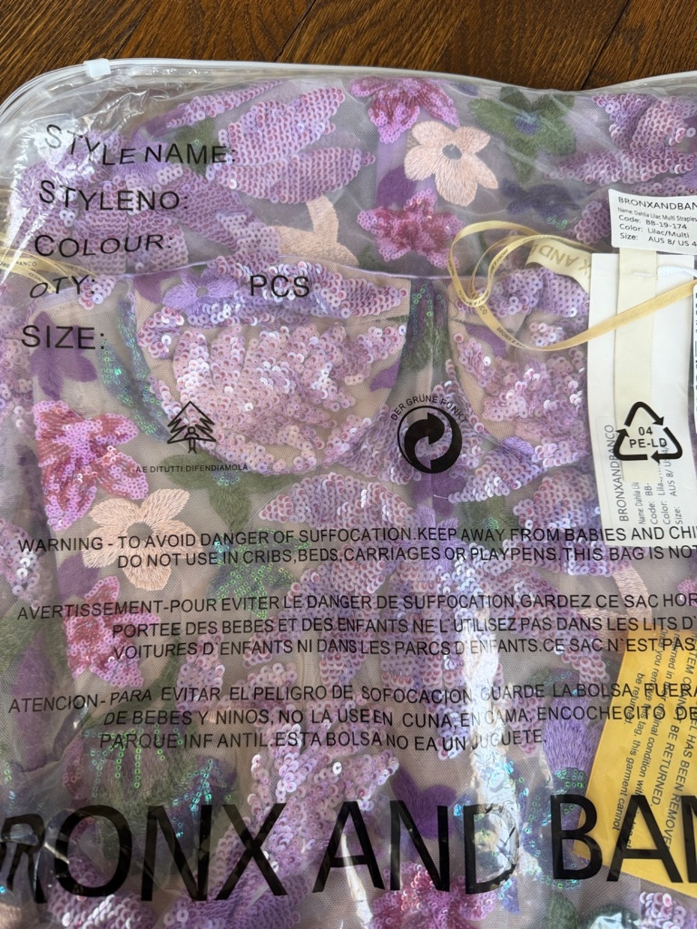 Bronx and Banco Lavender Floral Strapless Sequin Gown - Picture 6 of 9